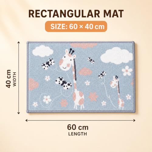 Image of Matz&More Animals Giraffe Kids Floor Mat | 40x60 CM | Blue Pink | Nylon Tufted Gel Baking Anti-Slip | Home School Doormat | Children Play Room Entrance & Child Bedroom