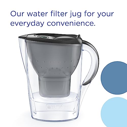 BRITA Marella Water Filter Jug Graphite (2.4L) Starter Pack incl. 3x MAXTRA PRO Pure Performance cartridge - fridge-fitting jug with digital LTI and Flip-Lid - now in sustainable Smart Box packaging