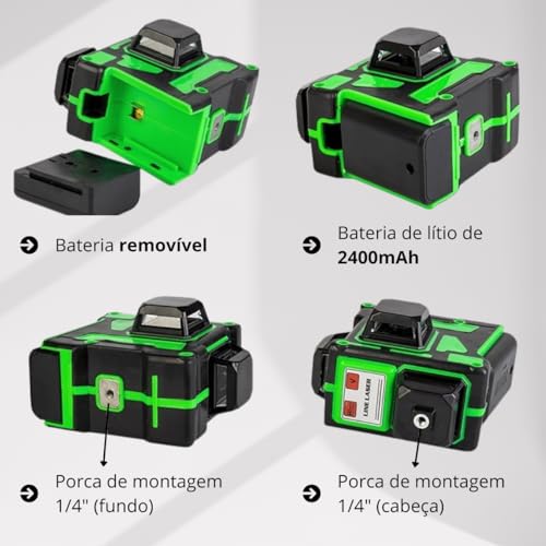 Nível a Laser 12 Linhas Verde Recarregável Esquadro Laser HILDA