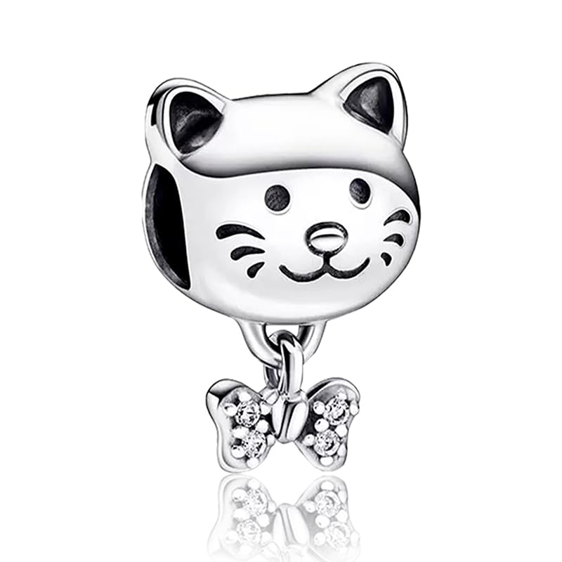 Amuefer Lazo Gato Charms para Pulseras y Collares, Colgante de Plata de Ley con Circonita Cúbica, Día de la Madre Cumpleaños Navidad Joyería Regalos para Mujeres Hija
