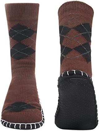 Vihir Men's Slipper Socks With Suede Non Slip Sole -Winter Knitted Non-Skid Home Warm Floor Socks Indoor Floor Stocking House
