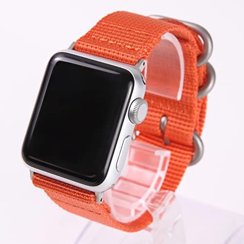 Airself Apple Watch 対応ベルト コンパチブル 時計バンド NATOベルト アップルウォッチ交換ストラップ iWatch 38mm 40mm 41mm 42mm 44mm 45mm Watch Series 6/SE/5/4/3/2/1に対応 (38mm/40mm/41mm, オレンジ(銀バックル))