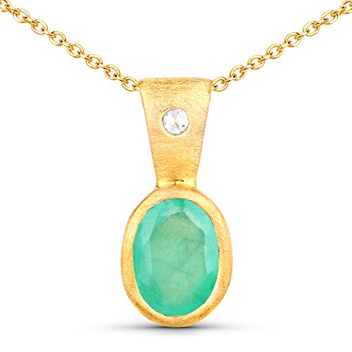LoveHuang 0.60 Carats Genuine Sakota Emerald and White Topaz Pendant