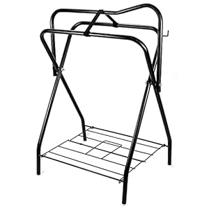 QWORK Freestanding Portable Saddle Rack, Powder Coated Frame Standing Holder, Saddle Strong Tubular Steel 24″ L x 19″ W x 35″ H