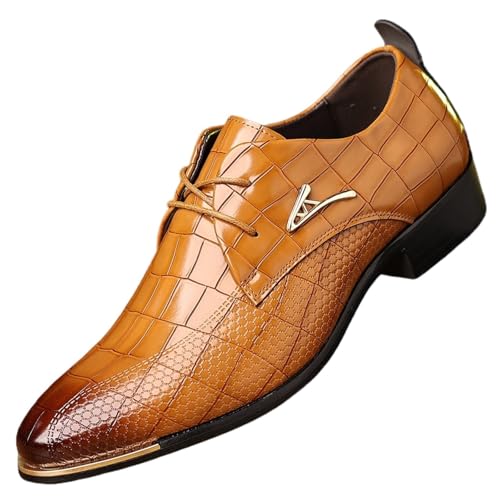 Mens Leather Crocodile Print Oxford Shoes Chunky Heels Rubber Sole Lace Up Cap Toe Dress Shoes Business Formal Prom Derby Shoes Casual Walking Shoes