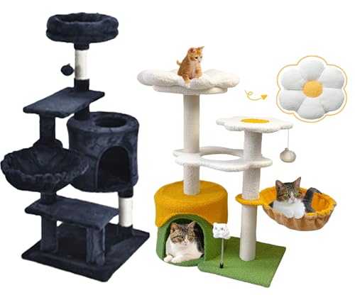 KWOJU Flower Cat Tree 36 Inches for Indoor Cats, Multi-Level Cat Tower with Scratching Posts, Removable Flower Bed Perch, Plush Cat Condo, Cozy Hammock, Ball Toy, Activity Center for Kittens