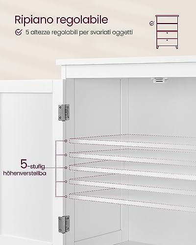 Vasagle Mobile Da Bagno, Mobiletto Da Bagno, Credenza Da Cucina, Armadietto Con 2 Cassetti E 2 Ante, Ripiano Regolabile, 30 X 60 X 110 Cm, Bianco BBC551P31 - 6