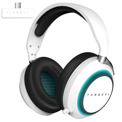 Targeal Wireless Gaming Headset with Microphone - for PS5, PS4, PC, Laptop, Mac, Phone, Switch - 2.4G Bluetooth 3.5mm Connection - RGB Gamer Headphone with Noise Canceling Mic - White