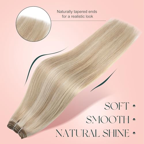 Image of Easyouth 22 Inch Hair Extensions Sew in Highlight Sew in Remy Hair Extensions Ash Blonde Highlight Bleach Blonde Hair Extension Weft Easy to Blend with Natural Hair 100G
