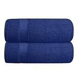 Belizzi Home Cotton 2 Pack Oversized Bath Towel Set 28x55 inches, Large Bath Towels, Ultra Absorbant Compact Quickdry & Lightweight Towel, Ideal for Gym Travel Camp Pool - Navy Blue
