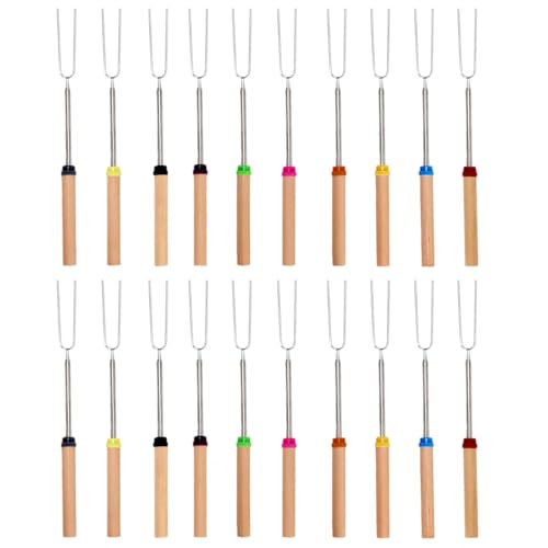 Marshmallow Roasting Sticks for Campfire, 20 Pack Extendable Stainless Steel Roasting Sticks Smore Skewers Hot Dog Fork Campfire Cooking Equipment, Camping Essentials S'Mores Gear Extendable 32 Inch
