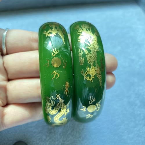 Bracelet en jade véritable femme pierre naturelle dragon phénix doré