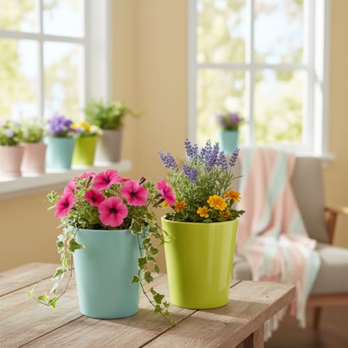 Image of Xtore Refreshing Matte Ceramic Planter Set for Indoor Plants | Minimalist Decorative Flower Pots for Desk, Shelf & Home Styling (Pack of 2, Planter only)