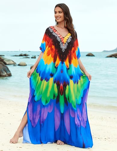Image of NFVNKJ Women's Plus Size Beach Lounge Kaftan Maxi Dress Swimsuit Coverup for Women