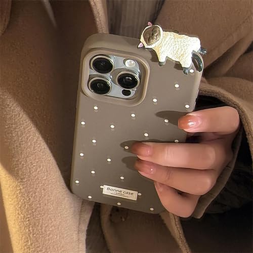 Compatibile con iPhone 16 Pro Max motivo a punto donda bella e tridimensionale con grazioso gatto 3D antigraffio per 16 Pro Max mocha marrone silicone