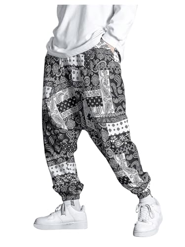 GORGLITTER Men's Baggy Stacked Sweatpants Y2K Wide Leg Flared Graphic Paisley Pants with Pocket