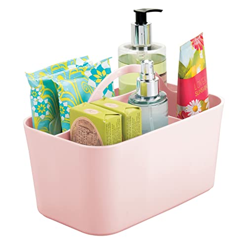 Mdesign Small Plastic Shower/Bath Storage Organizer Caddy Tote With Handle For Dorm, Shelf, Cabinet - Hold Soap, Shampoo, Conditioner, Combs, Brushes, Lumiere Collection, Light Pink #TOP5