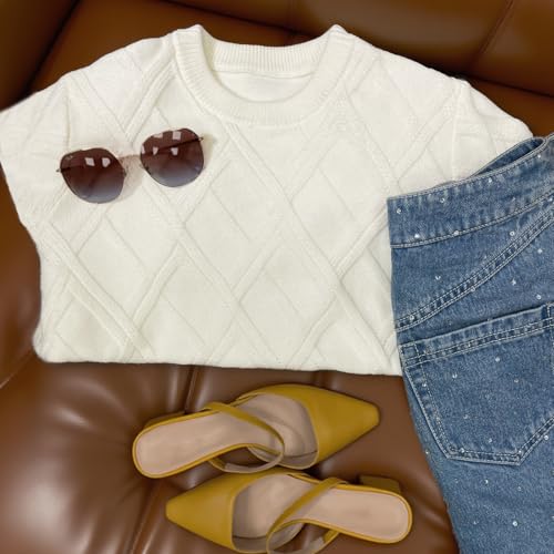 Women's Sweaters Crew Neck Pullover Cable Knit Sweaters Ribbed Casual Tops Classic Knitwear for Fall Winter4