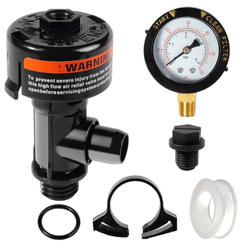 98209800 Manual Air Relief Valve Assembly with Pool Filter Pressure Gauge Compatible with Pentair Pressure Relief Valve Fit for Pool and Spa Filter FNS Clean and Clear Quad DE SMBW 2000/4000 Series