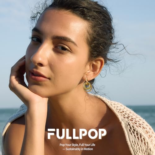 Image of Fullpop Vintage Earrings for Women, Chunky 14K Gold Plated Resin Hoop Earrings Lightweight Hollow Drop Earrings Hypoallergenic Earrings for Women Vintage Anthropologie Jewelry Gifts for Women