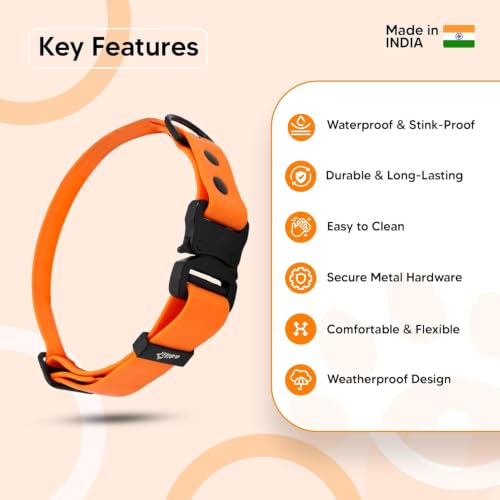 Image of Adil's Biothane Waterproof Dog Collar, Dog Leash & Collar Leash Combo | Heavy Duty TPU Coated Webbing | Adjustable Quick Release Buckle | Odour Resistant (Orange, M-18, Collar only)