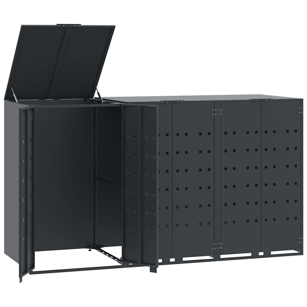 Cache Poubelle Extérieur Triple, Abri Rangement de Poubelle pour 3 bacs Anthracite