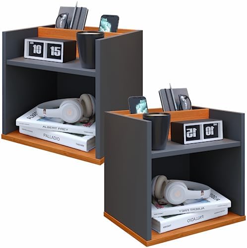 Conjunto 2 Mesas de Cabeceira Suspensa com Nicho e Porta Celular ...