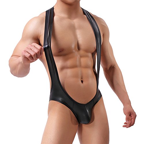 Yufeida Men's Athletic Supporters Faux Leather Soft Jockstrap Leotard Slim Fit Active Base Layers Jumpsuits Bodysuit #TOP3