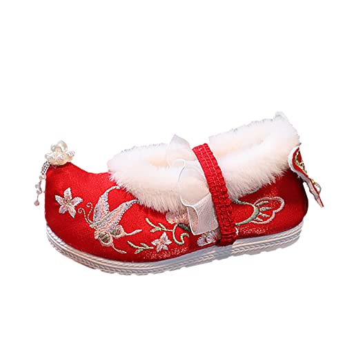 Plush Thickened Cotton Embroidered Shoes for Girls Chinese Calendar New Year Traditional Retro Velvet Snow Shoes