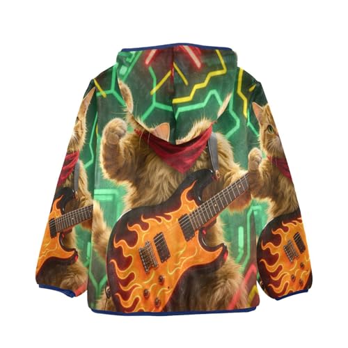 Cool Cat Playing Guitar Artwork Toddler Fleece Jacket Girl Boys Hooded Fleece Jacket Coat Warm Outwear Zip-up 3-10T2