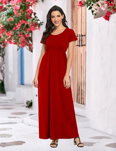 Image of Lacavocor Womens Short Sleeve Maxi Dresses Empire Waist Long Dress