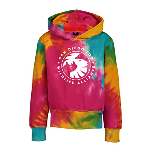 San Diego Zoo Wildlife Alliance Rainbow Tie Dye Youth Sweatshirt, Cotton-Poly Hoodie, Unisex Kids Hooded Sweatshirt