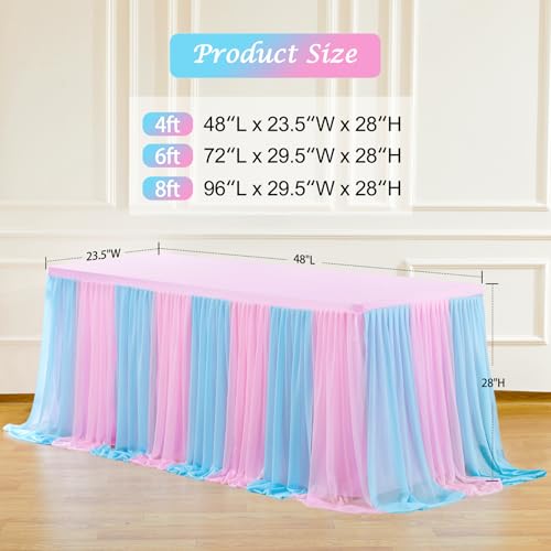 Besutolife Blue Pink Tulle Tablecloth for Rectangle Tables 6ft 3 Sides for Wedding Birthday Party Baby Shower Cake Dessert Buffet Banquet Table Decorations by Besutolife - Image 6