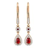 DazzlingRock Collection Pendientes de oro rosa de 14 quilates para mujer, 5 x 3 mm, cada pera y redonda y diamantes de halo