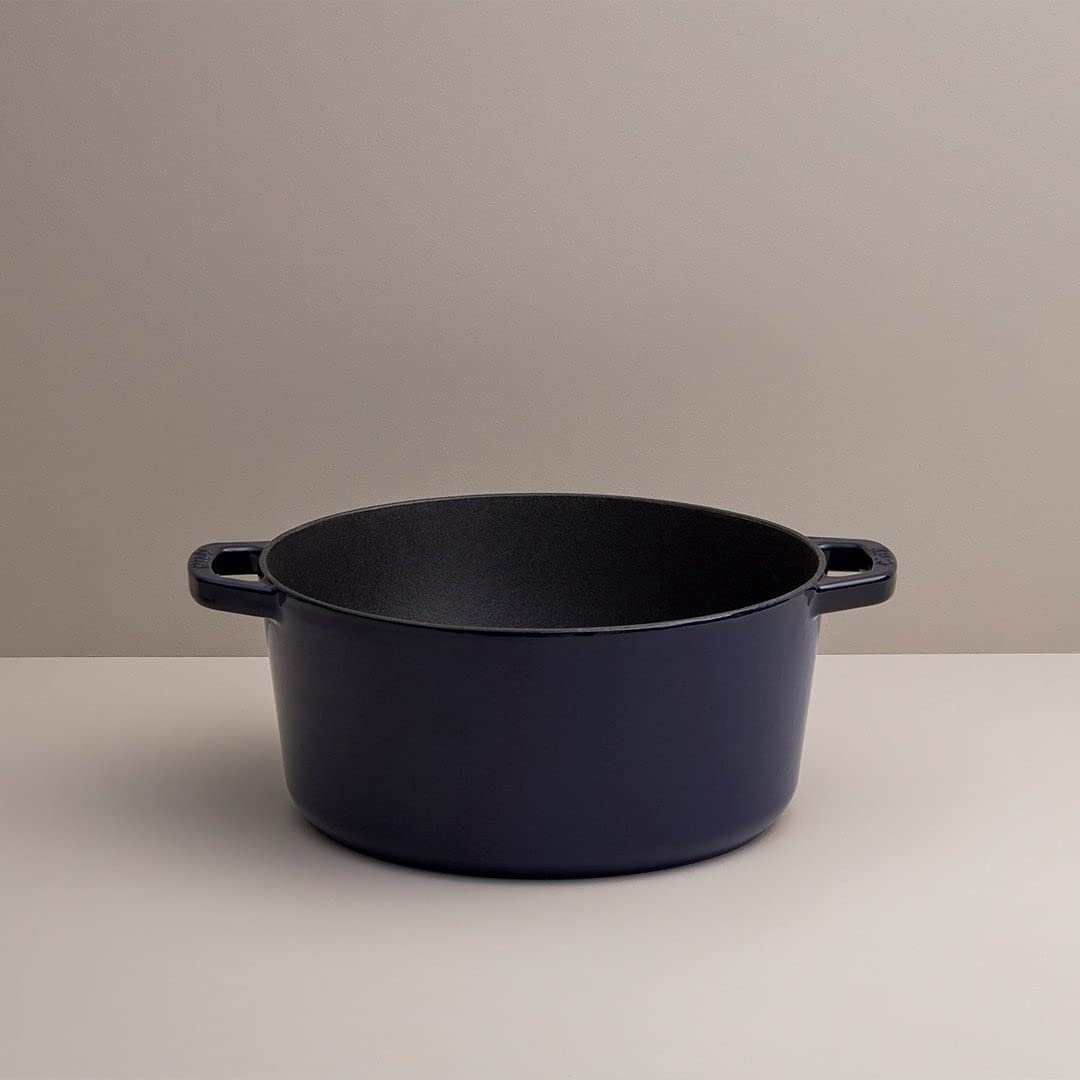 Milo by Kana 5.5-quart Enameled Cast Iron Dutch Oven with Lid | Premium Casserole Cooking Pot | Enamel Coating Inside and Out | Oven Safe and Dishwasher Friendly (Navy Blue with Gold Knob)