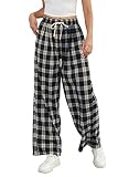 Women High Waist Plaid Baggy Pants Parechute Loose Casual Y2k Streetwear Wide Leg Sweatpants Navy S