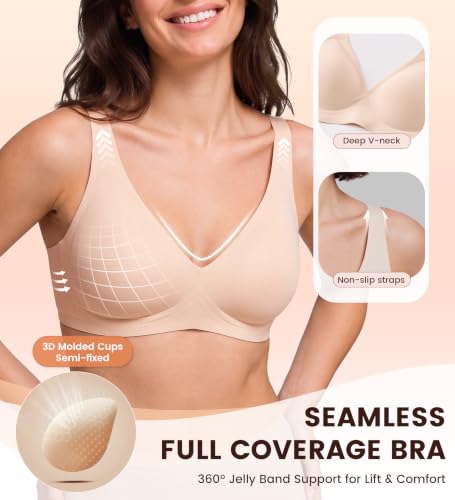 Ausppli Womens Wireless Jelly Bras Seamless Deep V Comfortable Bra Nude - image 2
