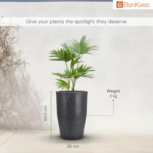Image of BonKaso 24 inch Dark Grey Pot - Tall, Durable & Lightweight Polymer Round Tower Planter for Indoor & Outdoor Use: Home, Office, Garden & Balcony (Gamla /Gamale)