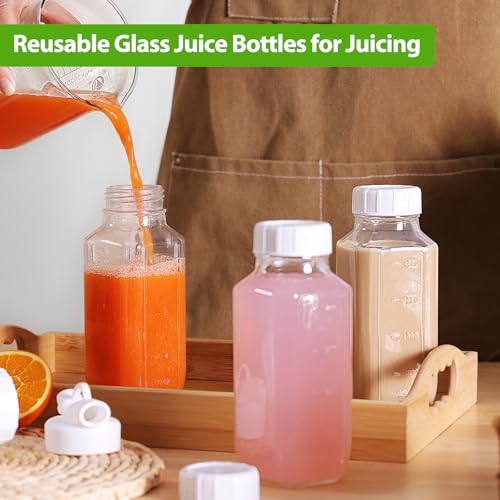 Image of CUCUMI 6 Pack 16 Oz Glass Milk Bottles with Lids, Glass Juice Bottles with Scale & Silicone Pour Spout, Reusable Juice Containers Square Drinking Jars for Milk, Coffee, Smoothies, Water
