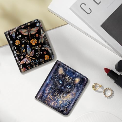 Image of Small Womens Cat Wallet Thin Credit Card Holder Pocket Mini Purse | Compact Slim Women RFID Blocking Bifold Black Cat Leather Wallets Ladies Pocket Card Holders for Travel & Daily Use