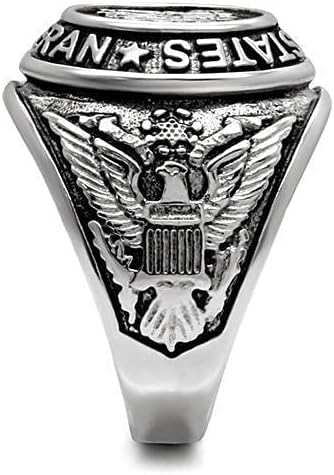C&D Military Jewelry™ - US Veteran Ring - (Silver Color) War Veteran Jewelry United States Military Rings - Officers gear with flag decal emblem design