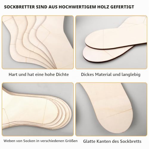 5 Sockenbretter aus Holz, Größen 36–45, Sockenschablonen zum Stricken & Häkeln – Bild 3
