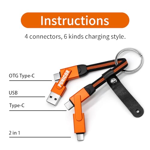 PONICOR 6 in 1 Short Keychain Multi Charging Cable 3A Fast Charger Cord, Nylon Braided USB C Cable for Travel, Universal Charging Cable for Cell Phones (Gray) by PONICOR - Image 6