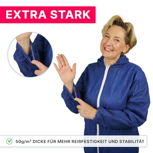 ARNOMED® Schutzanzug Einweg Extra Stark XXL [10 STÜCK] - Einwegoverall - Einweganzug - Einweg Maleranzug & Lackieranzug - Staubschutzanzug, Maleroverall & Asbest Schutzanzug - Einmalanzug Blau