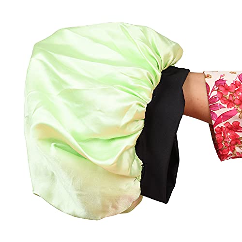 Image of Satin Silk Premium Sleeping caps, Comfortable & Soft Double Layered Streachable Hair Bonnets for All Head Sizes & Hair Type, Night Care Routine - Pack of 1 Pcs - Green