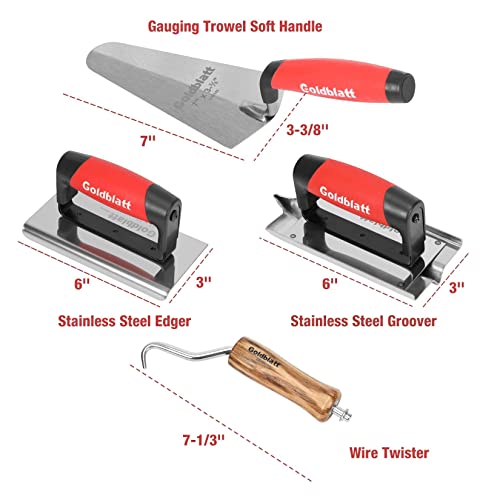 Goldblatt 8 Piece Masonry Hand Tool Set & 2 Pieces Stainless Steel Trowel Set - Includes Finishing Trowel, Gauging Trowel, Groover, Edger, Extruded Magnesium Float, Wood Float, Wire Twister, Tool Bag - Thumbnail 3