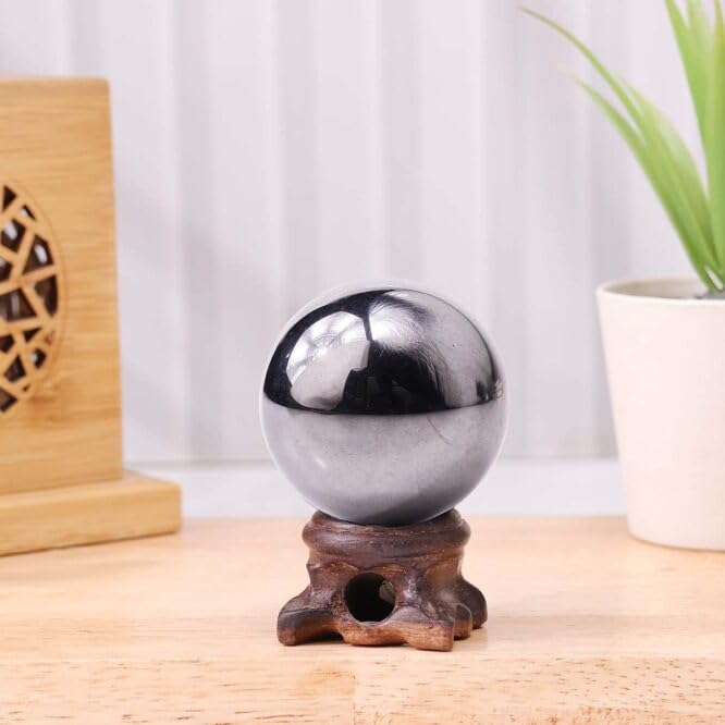 Image of Terahertz Crystal Ball 100-150 gm with Wooden Stand | Healing Crystal Sphere for Meditation, Reiki, Energy Healing | Feng Shui Vastu Home Decor Idol Figurine Gift Item