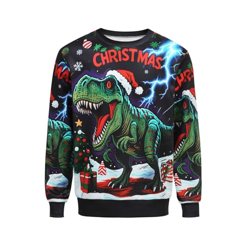 HAPNBCELE Felpa Natalizia con Alce, Maglione Stampato Pullover, Felpa con Stampa Digitale 3D Divertente per Uomo e Donna, L