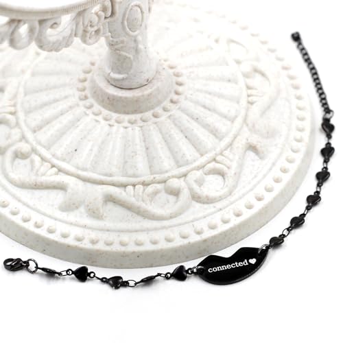 Image of 3pc Puzzle Heart Pieces Bracelets for Women Adjustable Stainless Steel Black Heart Link Bracelet for Sisters Friend Family Friendship Gifts YA4838