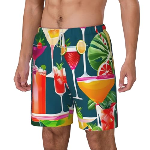 Tropical Cocktail Print Mens Swim Shorts Trunks Inseam Compression Liner Quick Dry Zipper Pocket White2